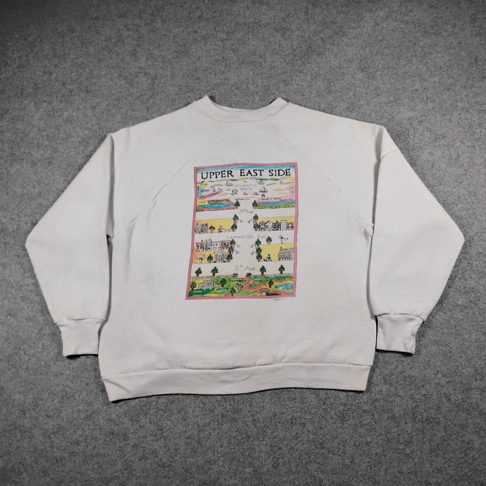 Vintage 80s Sportswear Upper East Side New York City Map Sweatshirt Men's Medium